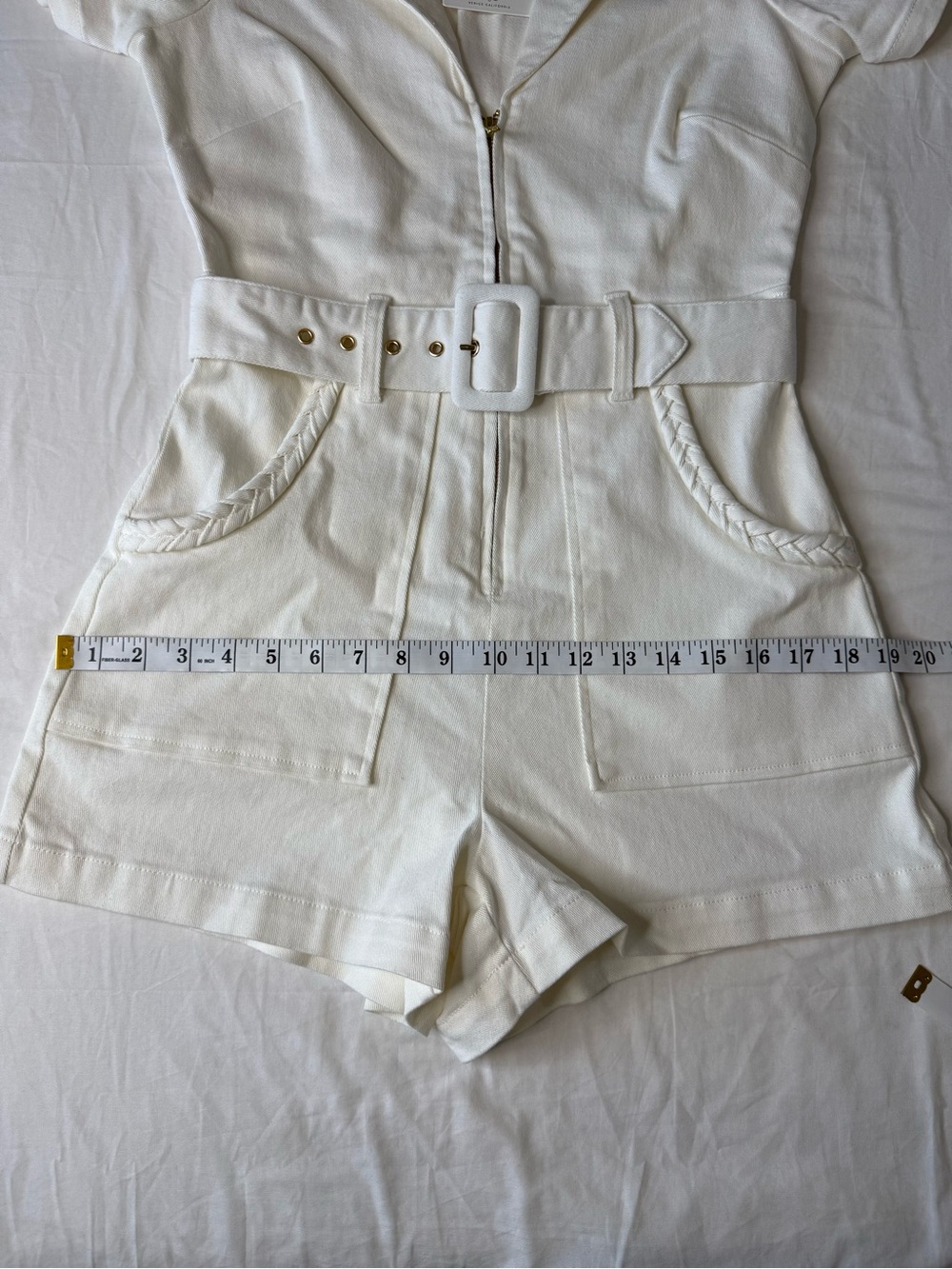 Show Me Your MuMu Outlaw Denim Romper Pearly White Small Revolve NWT - Picture 12 of 15
